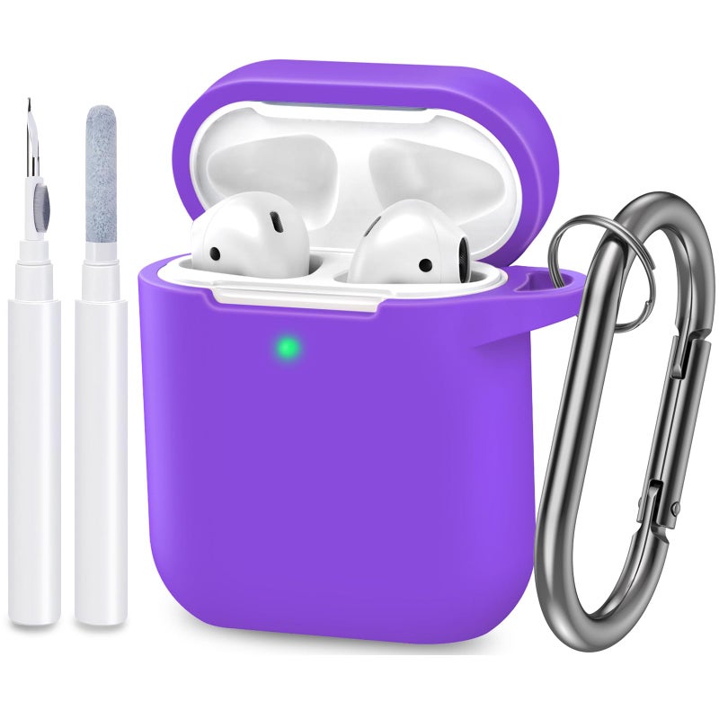 ATUAT Compatible with AirPods Case Cover, Full Protective Silicone Skin Dust-Proof Designed for Apple AirPods 1st 2nd Generation with Keychain, Front LED Visible, Purple - Image 1